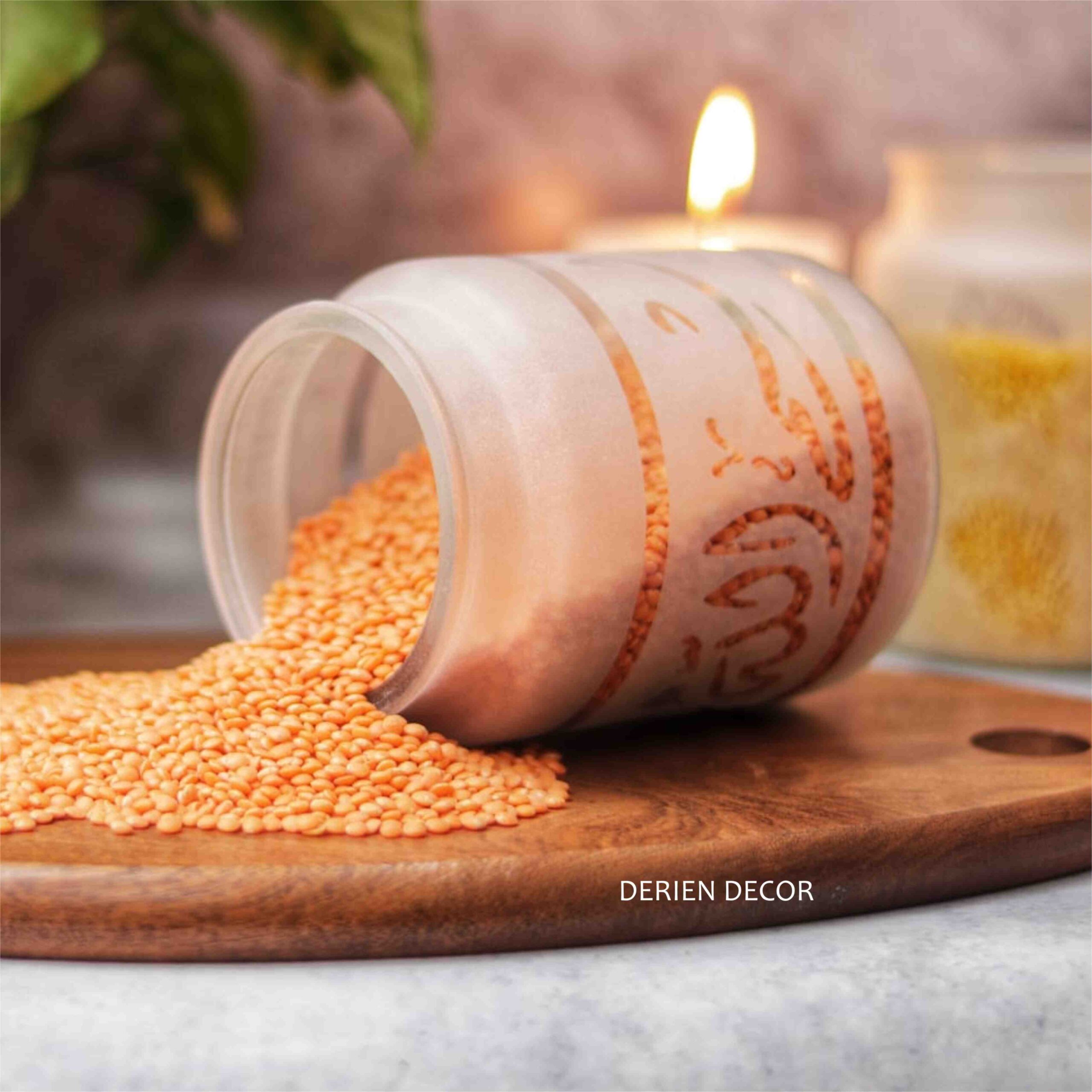 Stylish 675ml Frost Glass Arabic Verse Print Jar with Wooden Lid and Crystal Glass Knob - Airtight for Safe Food, Trinket or Ornament storage - Image 4