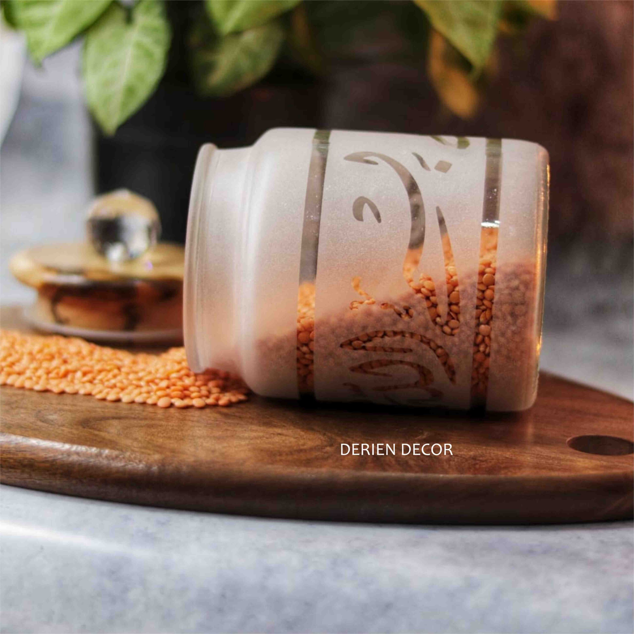 Stylish 675ml Frost Glass Arabic Verse Print Jar with Wooden Lid and Crystal Glass Knob - Airtight for Safe Food, Trinket or Ornament storage - Image 3
