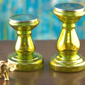 Royal Style Luster Glass 9 Inch Pillar Candle Stand/ Candle Holder/ Candlestick For Home Wedding Party Event Decoration- Green