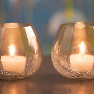Golden 4 Inch Large Half Crackle Luster Glass Tea Lights Candle Holder for Table Decor