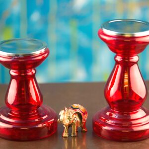 Royal Style Luster Glass 9 Inch Pillar Candle Stand/ Candle Holder/ Candlestick For Home Wedding Party Event Decoration- Red