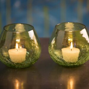 Green 4 Inch Large Half Crackle Luster Glass Tea Lights Candle Holder for Table Decor