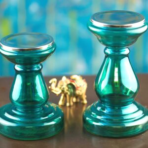 Royal Style Luster Glass 9 Inch Pillar Candle Stand/ Candle Holder/ Candlestick For Home Wedding Party Event Decoration- Blue