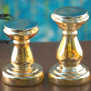 Royal Style Luster Glass 9 Inch Pillar Candle Stand/ Candle Holder/ Candlestick For Home Wedding Party Event Decoration- Golden