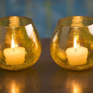Yellow 4 Inch Large Half Crackle Luster Glass Tea Lights Candle Holder for Table Decor