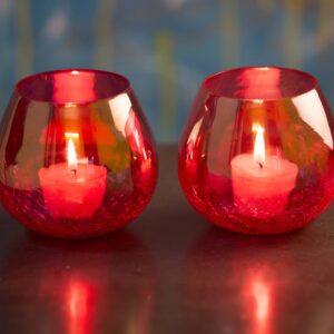 Red 4 Inch Large Half Crackle Luster Glass Tea Lights Candle Holder for Table Decor