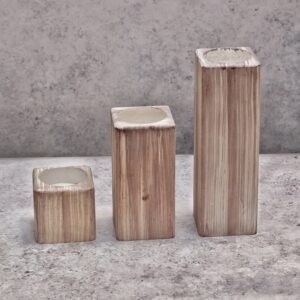 Textured Mango Wood Hand Crafted Wooden Pillar Candle Holder Set Of 3 (2, 4, 6 inches)
