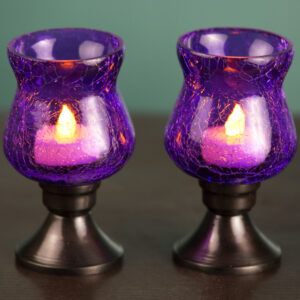 Modern Purple Luster Crackle Glass Hurricane Candle Holder/ Tealight Holder for Bedroom/ Dinning Area/ Event Decoration