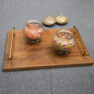Elegant Decorative Rectangle Wooden Tray Tableware-Kitchenware-Serve war- with Decorative Sturdy Gold Plated Metal Handles