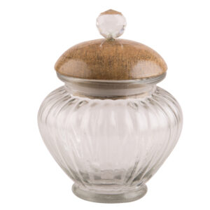 Cute 230 ml Clear Glass Matki Jar / Container With Wooden Airtight Lid  For Small Storage Requirement