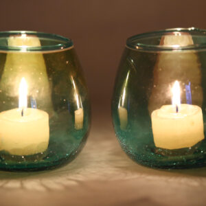 Blue 3.5 Inch Large Half Crackle Luster Glass Tea Lights Candle Holder for Table Decor