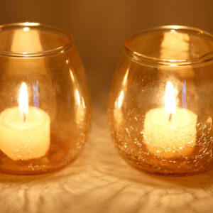 Yellow 3.5 Inch Large Half Crackle Luster Glass Tea Lights Candle Holder for Table Decor
