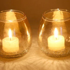 Golden 3.5 Inch Large Half Crackle Luster Glass Tea Lights Candle Holder for Table Decor