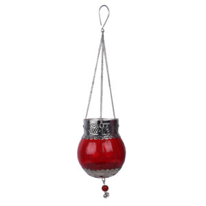 Antique Glass Sky Lanterns for Balcony Decor/Hanging Light for Living Room/Vintage-Lantern for Home Decoration (Red)