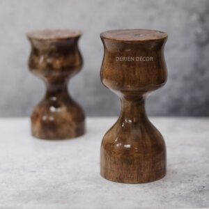 Rustic Brown Votive Candle Holder / Candlestick Holders Set Of 2  for Home Décor, Mantle, Fireplace (6'', 8'')