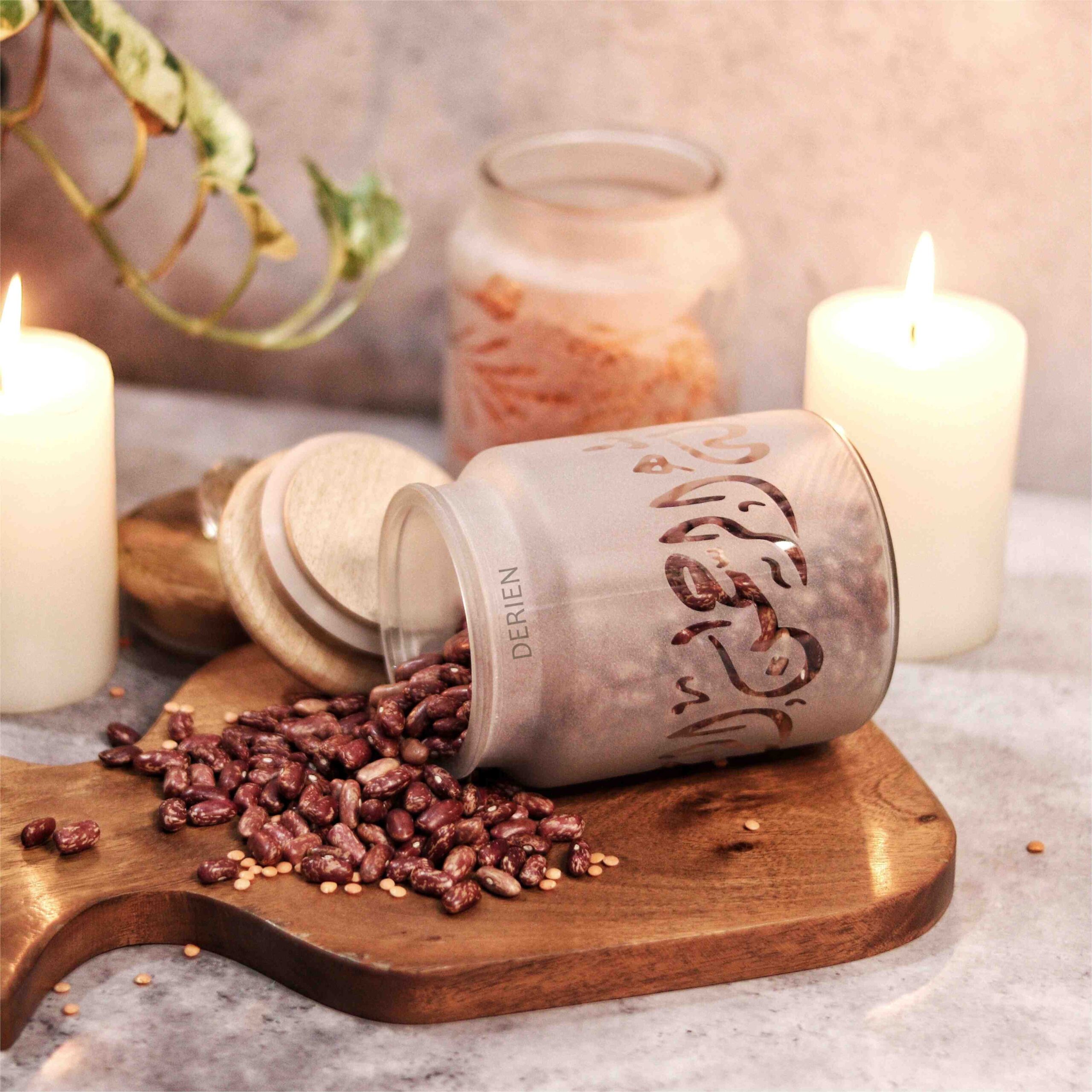 Stylish 675ml Frost Glass Arabic Verse Print Jar with Wooden Lid and Crystal Glass Knob - Airtight for Safe Food, Trinket or Ornament storage - Image 5