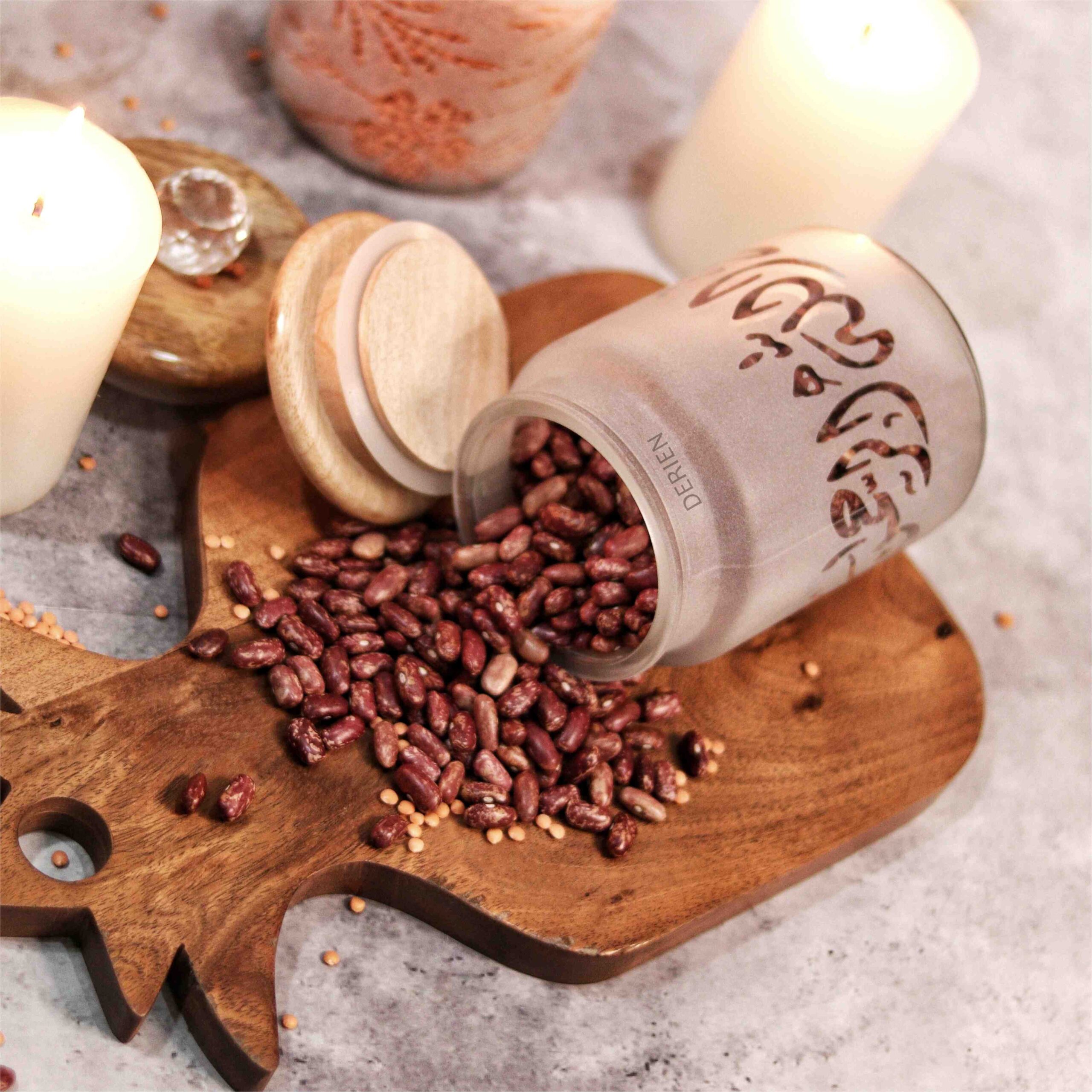 Stylish 675ml Frost Glass Arabic Verse Print Jar with Wooden Lid and Crystal Glass Knob - Airtight for Safe Food, Trinket or Ornament storage - Image 6