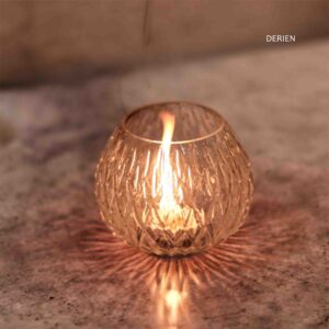 Golden 4 Inch Clear Self Design Glass Decorative Tea Lights Votive Candle Holder