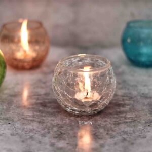 Golden 3 Inch Clear Crackle Glass Decorative Tea Lights Candle Holder
