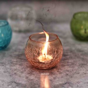 Golden 3 Inch Beige Crackle Glass Decorative Tea Lights Candle Holder