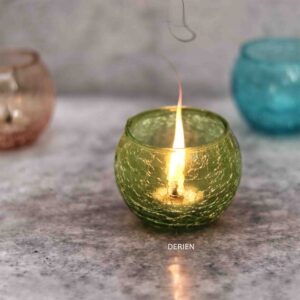 Golden 3 Inch Green Crackle Glass Decorative Tea Lights Candle Holder