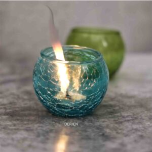 Golden 3 Inch Blue Crackle Glass Decorative Tea Lights Candle Holder