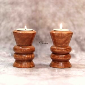 4 Inch Earthy Ambiance Wooden Handcrafted Tealight Candle Holder
