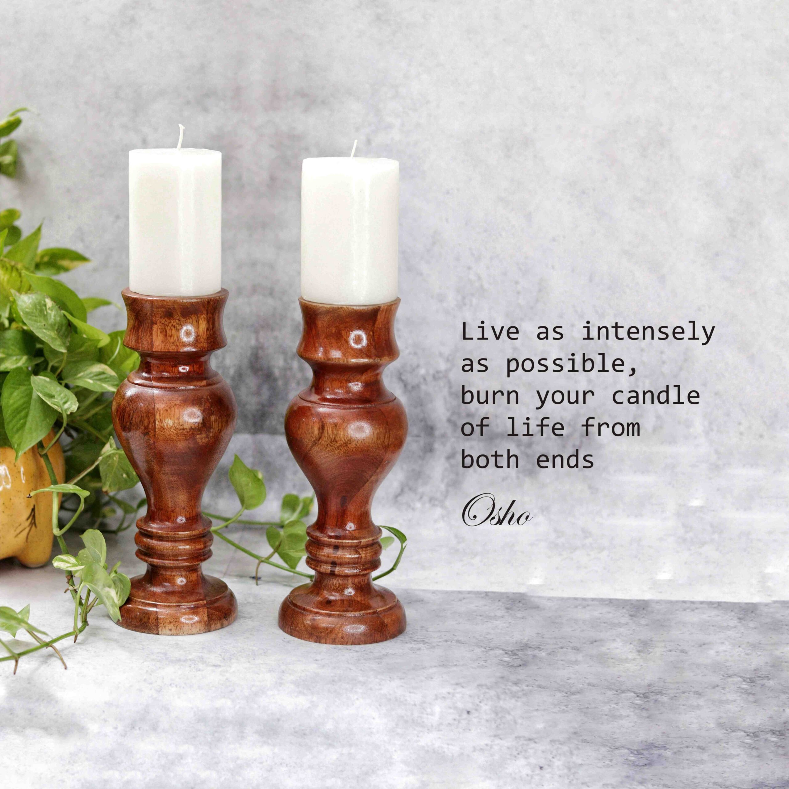 12 Inch Hand Crafted Wooden Pillar Candle Holder Set Of 2, Ideal To fit Pillar / Votive Candles Of 3 Inch - Image 2