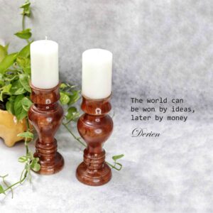 12 Inch Hand Crafted Wooden Pillar Candle Holder Set Of 2, Ideal To fit Pillar / Votive Candles Of 3 Inch