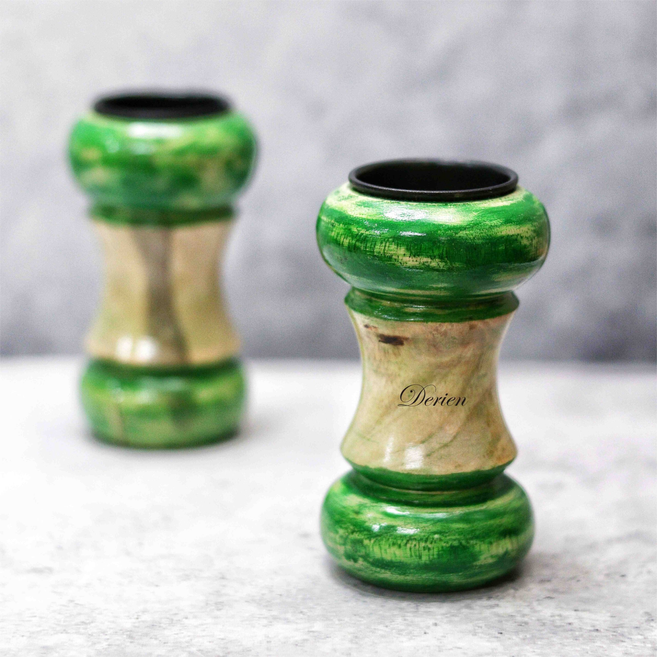 4 Inch Hand Carved Decorative Tea Lights Candle Holder With Cool Fusion Of Green Tint With Natural Wood Color For Any Kind Of Decoration Purpose - Image 2