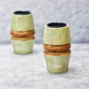 Vintage Green Tinted With Touch Of Natural Brown Wooden 4 Inch Hand Carved Decorative Tea Lights Candle Holder  Description