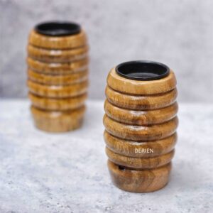 Stylish Brown Wooden 4 Inch Hand Carved Decorative Tea Lights Candle Holder With Reflection Of Old And New For Any Kind Of Decoration Purpose
