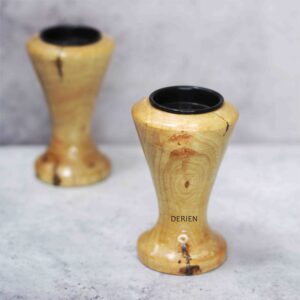 Contemporary Natural Wood Color 4 Inch Hand Carved Wooden Decorative Tea Lights Candle Holder