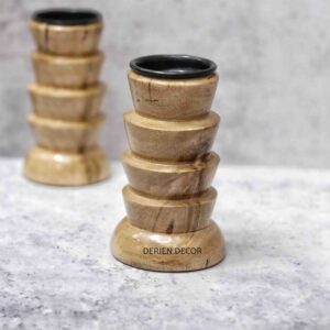 4 Inch Natural Nostalgia Wooden Tealight Holder with Vintage Look in Mango Wood