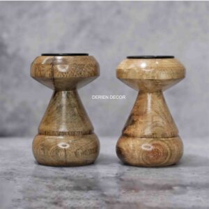 Authentic Natural Brown Wooden 4 Inch Handcarved Decorative Tea Lights Candle Holder Suitable for Decoration