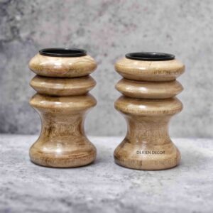 Natural Wooden 4 Inch Handcarved Triplet Ring Decorative Tea Lights Candle Holder Suitable for Home Décor, Parties, Dining Table, Receptions Gift Idea for Wedding & Housewarming Parties