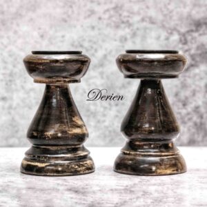 Woodland Wonders: Black Tinted Wooden 4-Inch Size Tealight Candle Holder with Vintage Flair