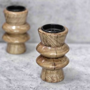 4 Inch Old-World Elegance: Natural-Tinted Wooden Tealight Holder with Vintage Appeal