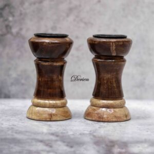 Antique Aura 4 Inch Handmade Wooden Tealight Candle Holder with Vintage Chrm