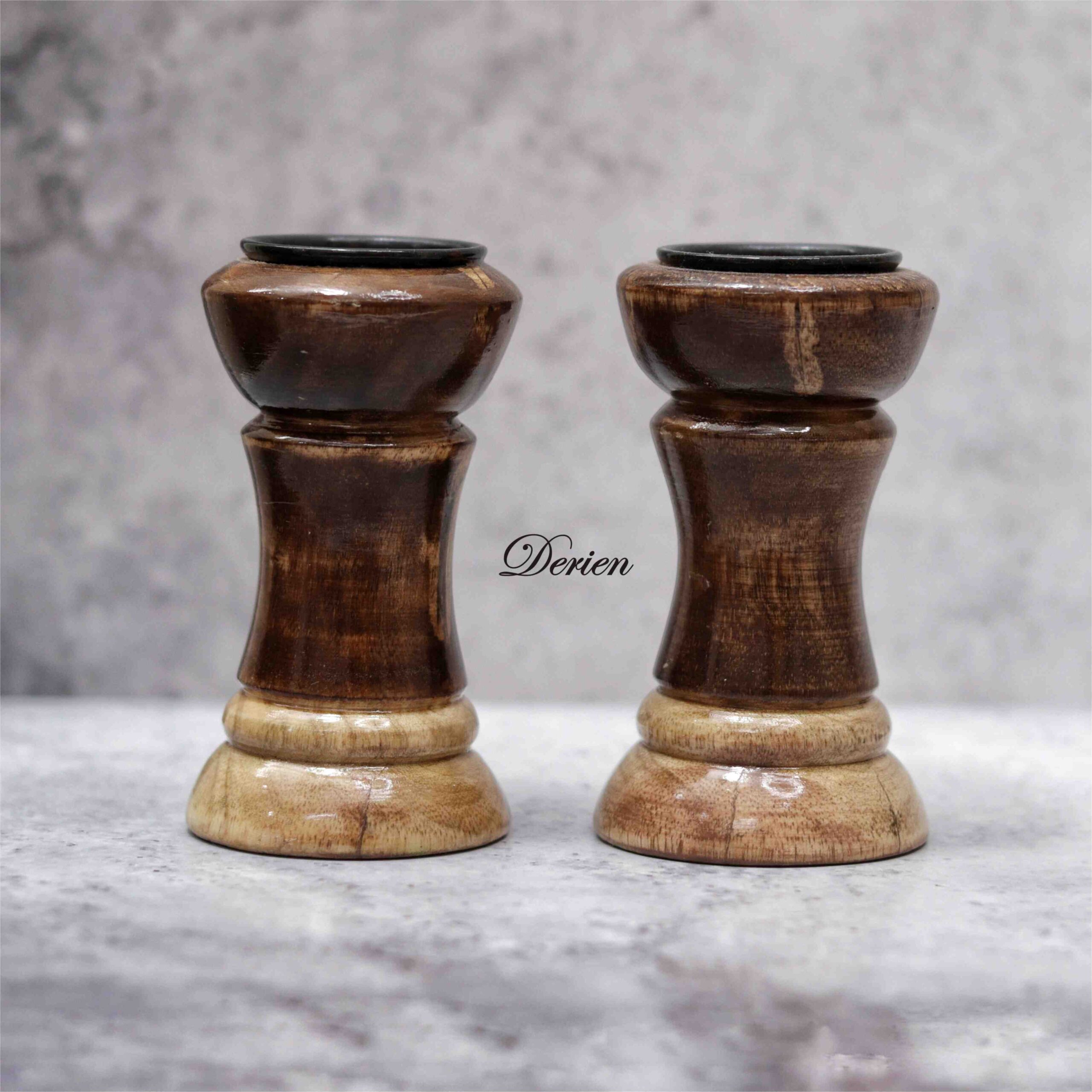 Antique Aura 4 Inch Handmade Wooden Tealight Candle Holder with Vintage Chrm