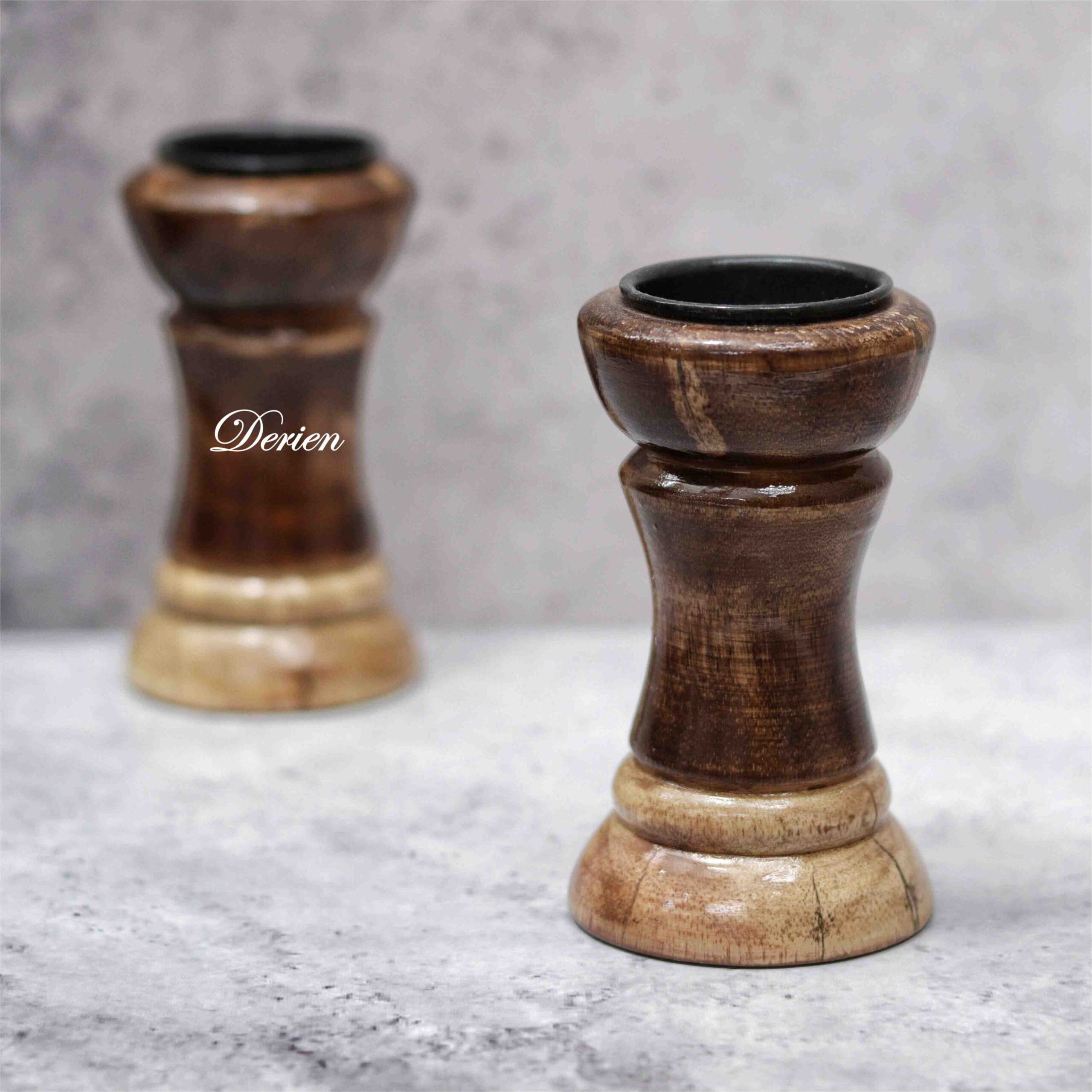 Antique Aura 4 Inch Handmade Wooden Tealight Candle Holder with Vintage Chrm - Image 2