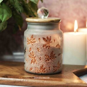 Airtight 675ml Frost Glass Butterfly Print Jar with Wooden Lid and Crystal Glass Knob – A Stylish Decorative Storage Solution