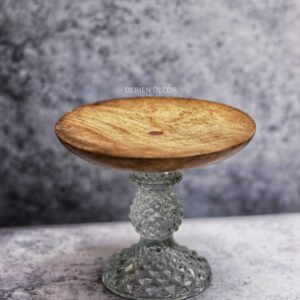 6 Inch High Acacia Wood Cake/ Pastry Stand With Glass Self designed Stem – Perfect for Parties and Special Occasions