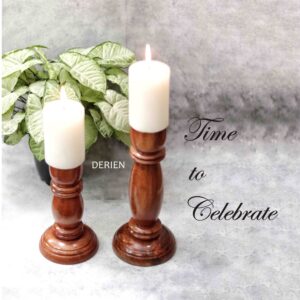 Hand Crafted Wooden Pillar Candle Holder Set Of 2, Ideal To fit Pillar / Votive Candles (8", 6")